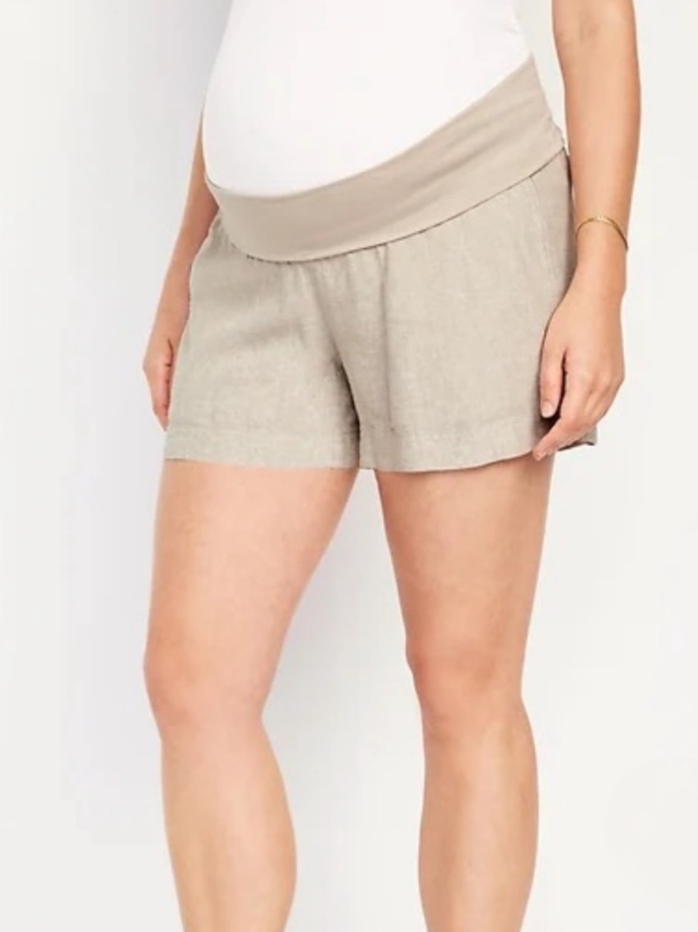 Old Navy Maternity Rollover-Waist Linen Blend Shorts Size Medium Flax Beige